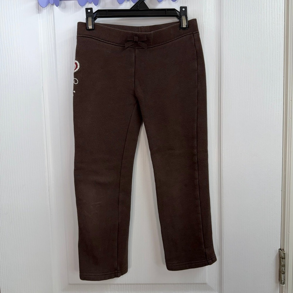 Gymboree girl's brown embroidered pull on cotton thick sweatpants casual pants 6